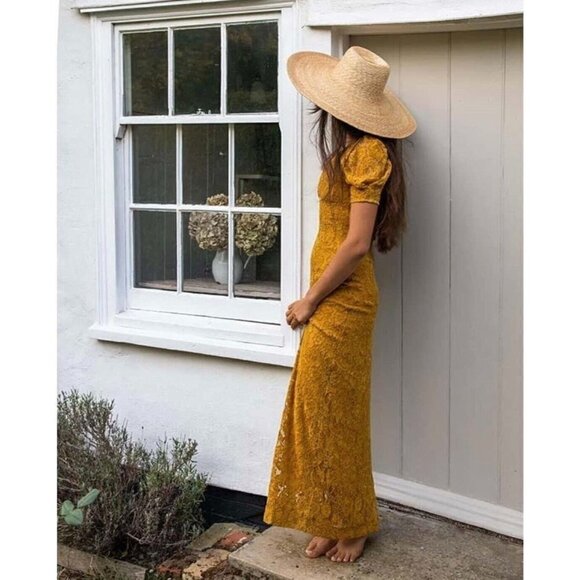 Shabby Chic Sz XS Mustard Yellow Gold Chenille Velvet Lace Maxi Dress NWT NEW - Picture 3 of 16